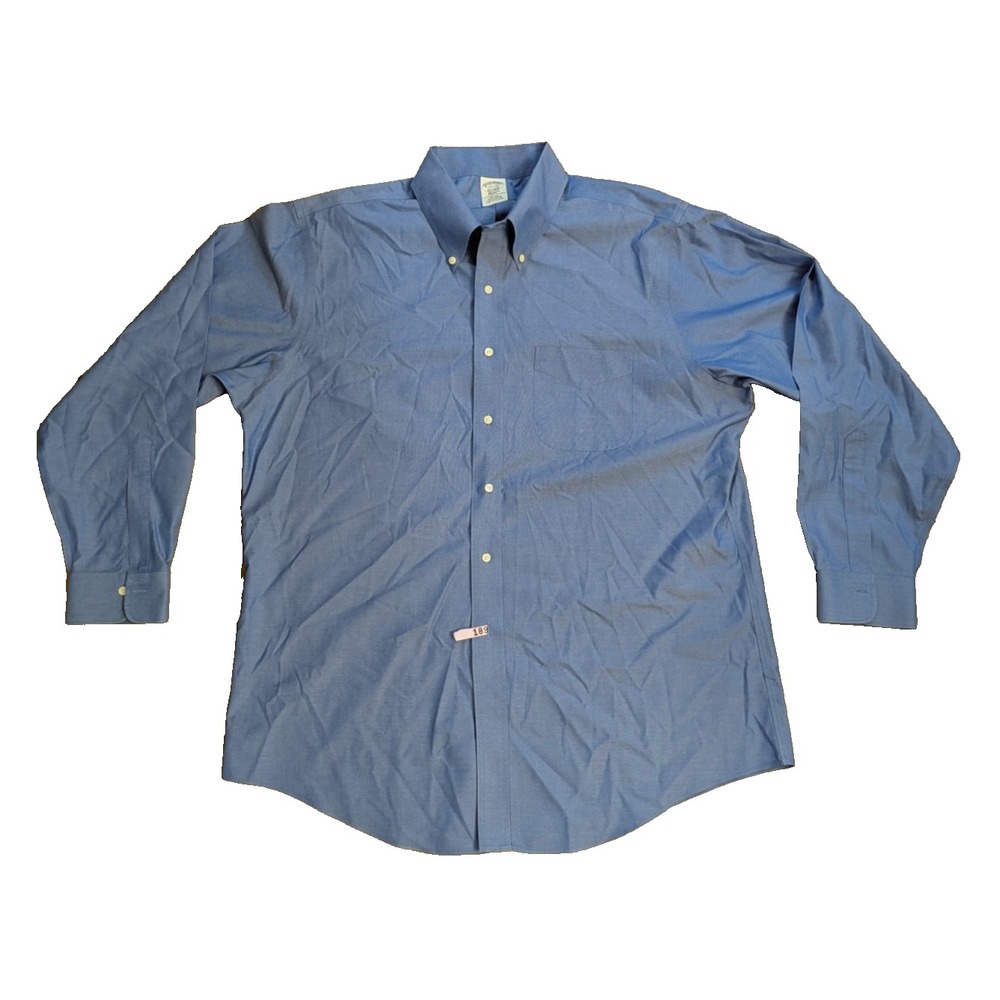 Brooks Brothers Traditional Fit Non-Iron Dress Shirt Blue Men's 17 1/2 35 Cotton